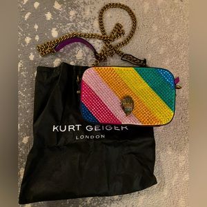 Kurt Geiger Kensington Small Rainbow Beaded Jeweled Camera Crossbody Leather Bag